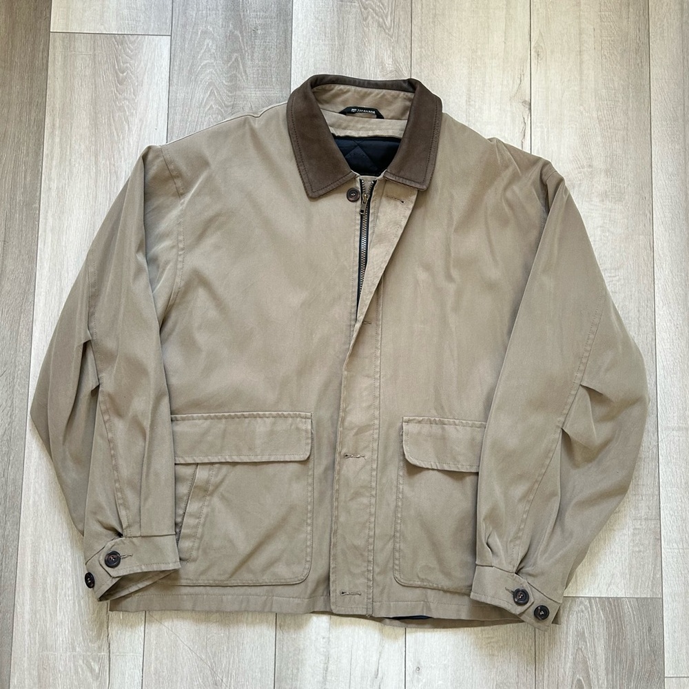 Men's Tan Weatherman Jacket with Brown Collar Size XL